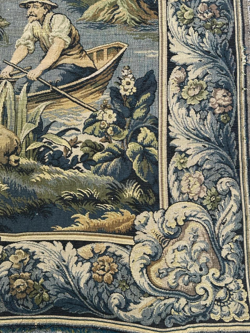 Bonito tapiz francés vintage de jacquard estilo Aubusson 