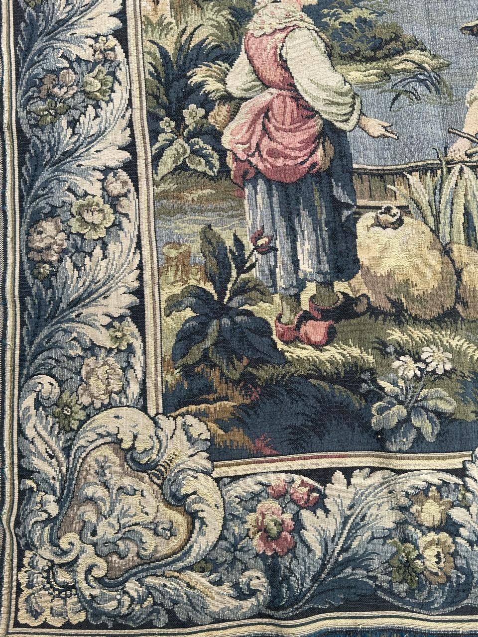 Bonito tapiz francés vintage de jacquard estilo Aubusson 