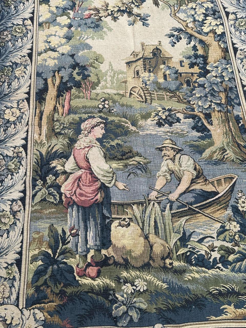 Bonito tapiz francés vintage de jacquard estilo Aubusson 