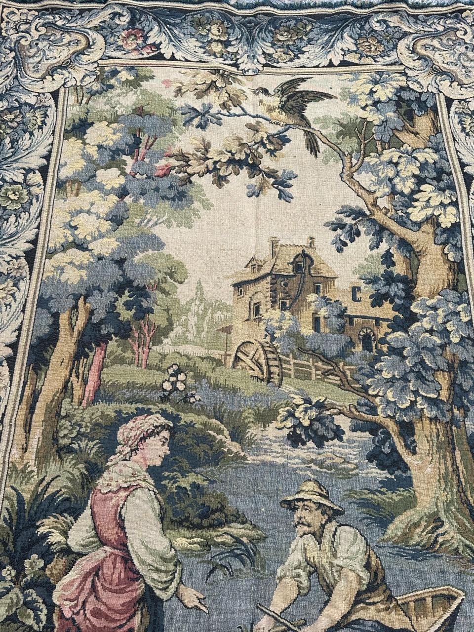 Bonito tapiz francés vintage de jacquard estilo Aubusson 