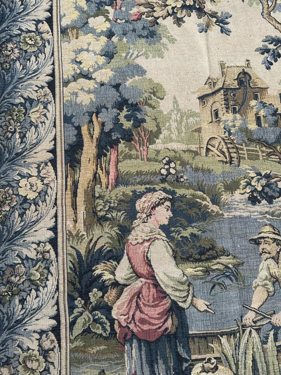 Bonito tapiz francés vintage de jacquard estilo Aubusson 