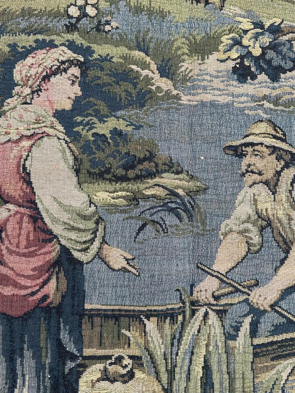 Bonito tapiz francés vintage de jacquard estilo Aubusson 