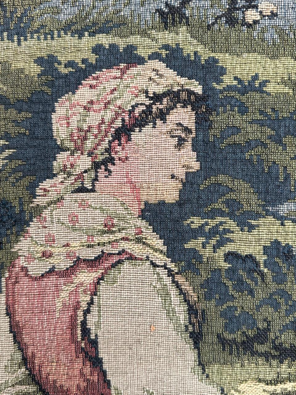 Bonito tapiz francés vintage de jacquard estilo Aubusson 