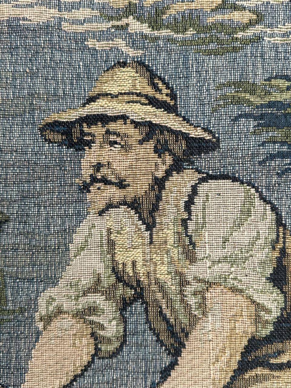 Bonito tapiz francés vintage de jacquard estilo Aubusson 