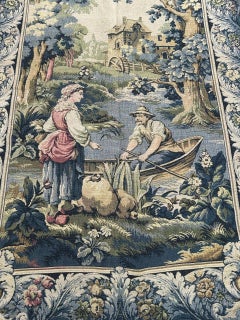 Pretty vintage French jacquard tapestry Aubusson style « ferryman »
