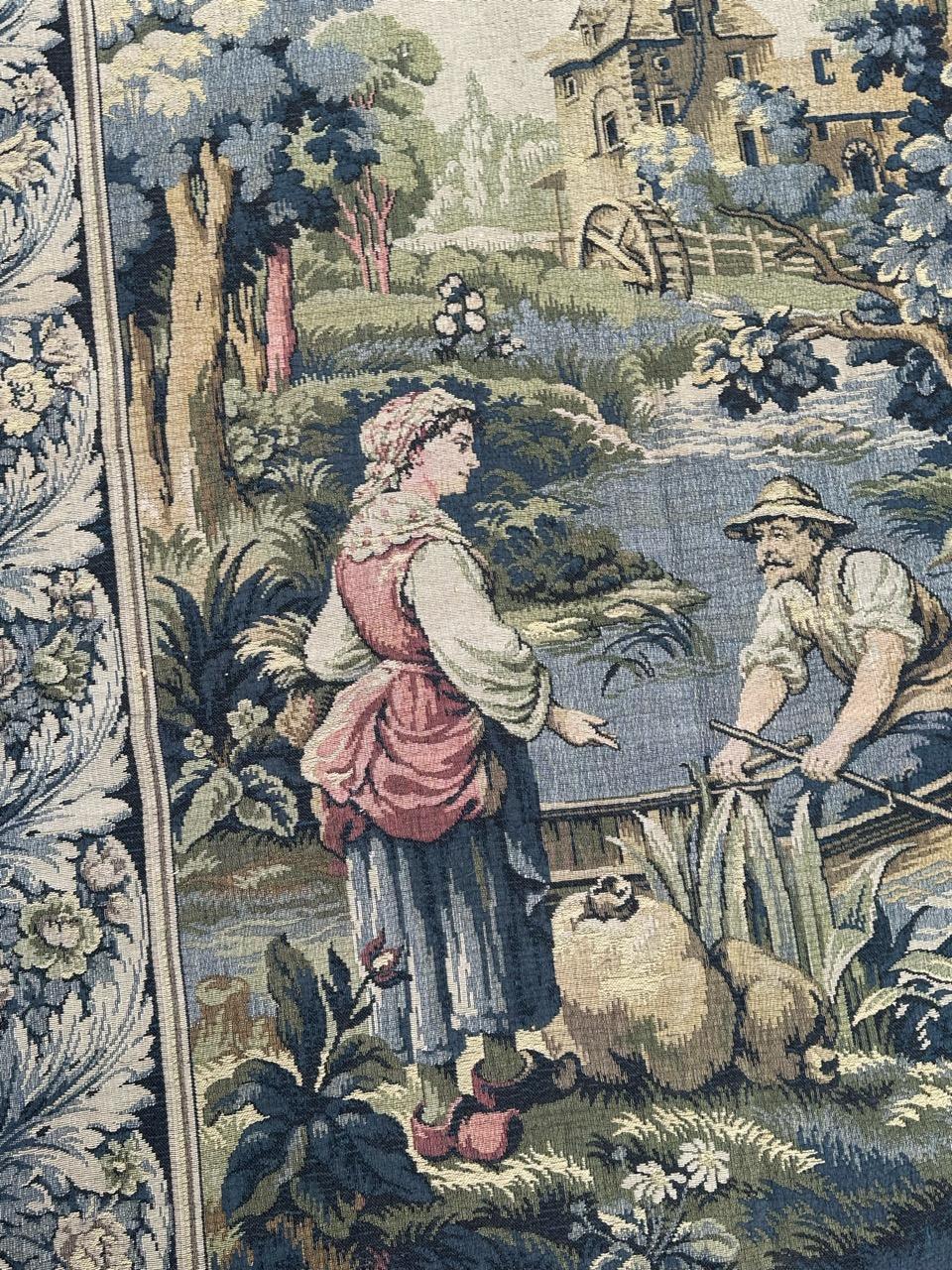 Bonito tapiz francés vintage de jacquard estilo Aubusson 