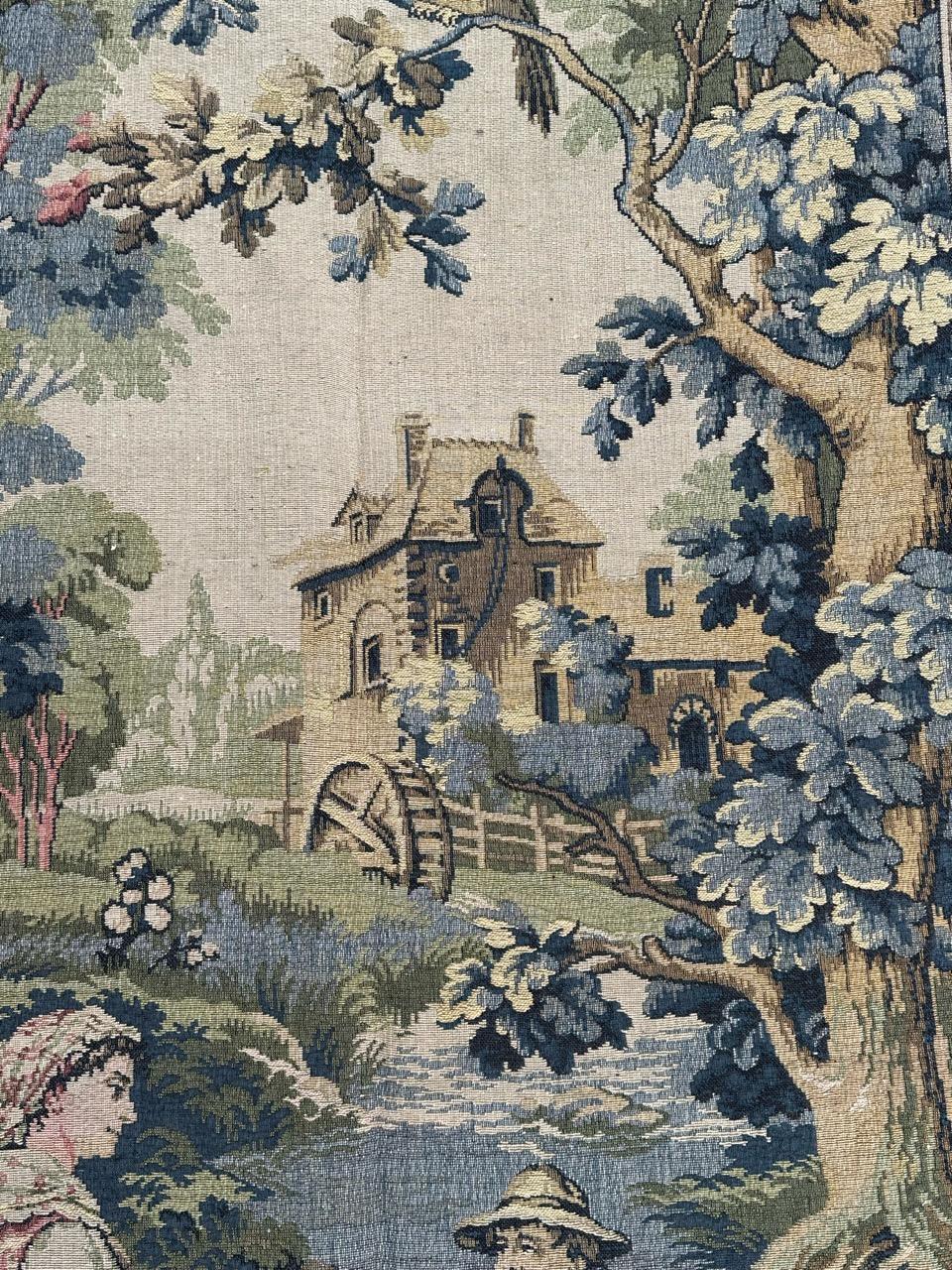 Bonito tapiz francés vintage de jacquard estilo Aubusson 