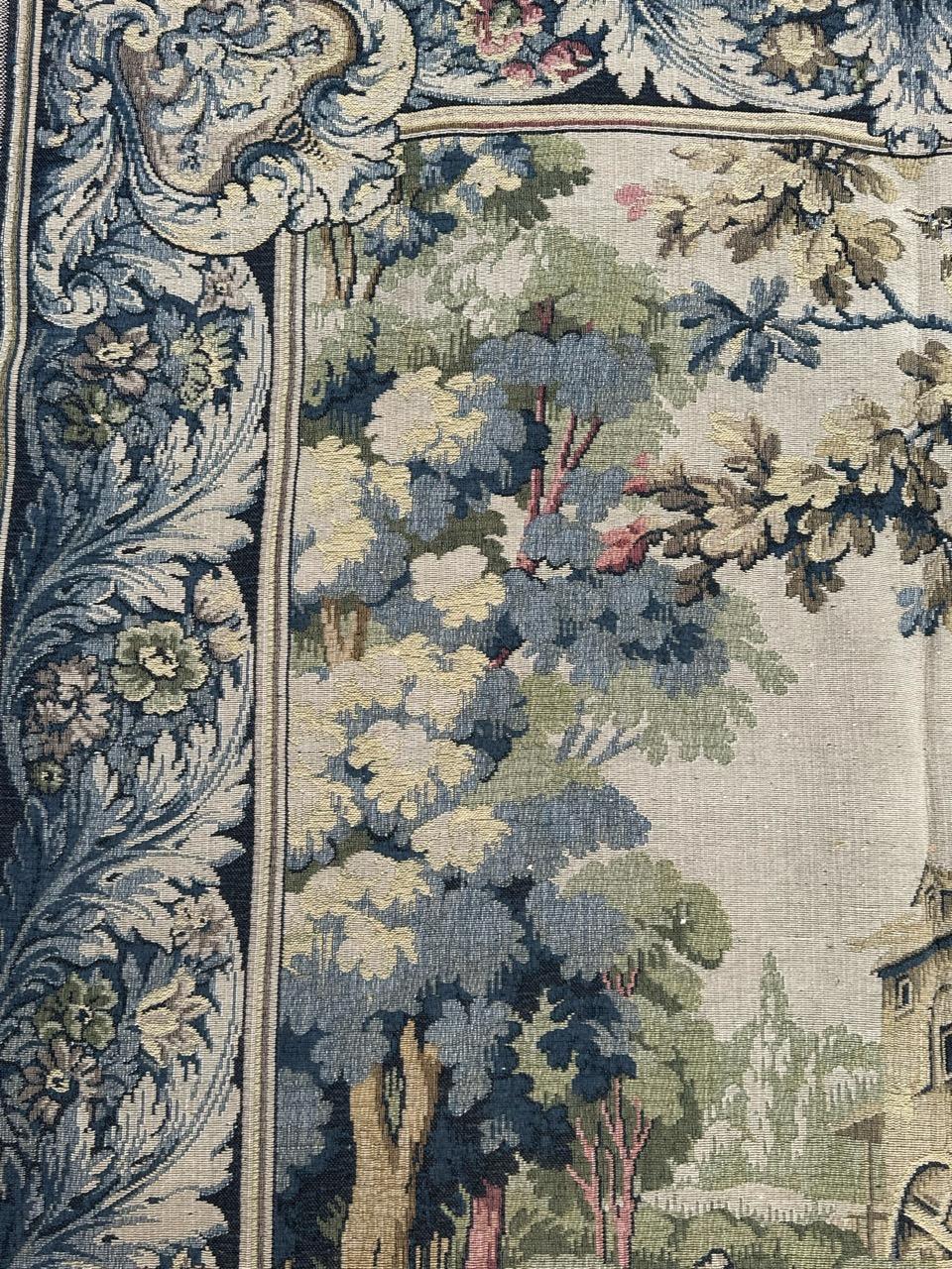 Bonito tapiz francés vintage de jacquard estilo Aubusson 