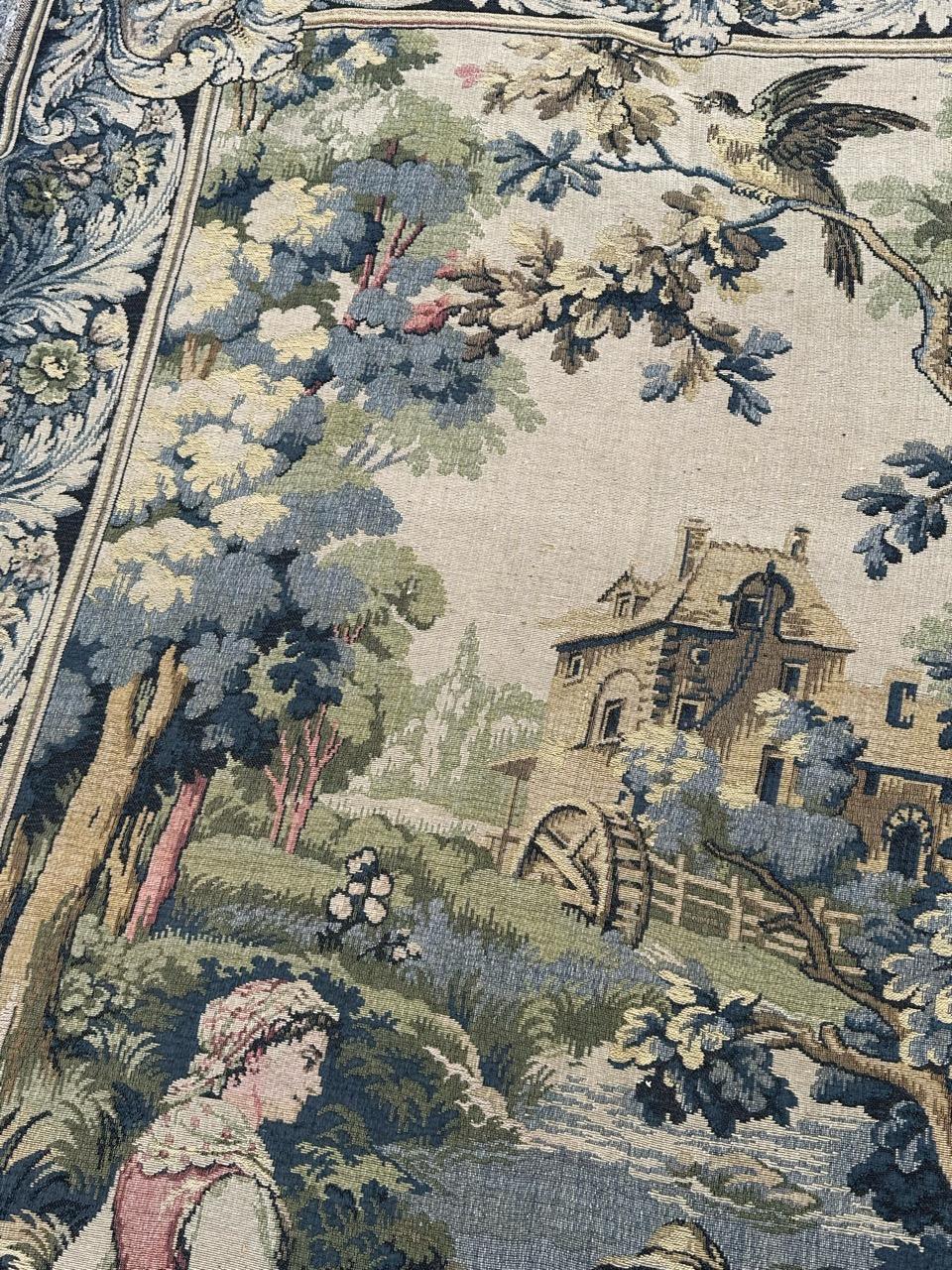 Bonito tapiz francés vintage de jacquard estilo Aubusson 