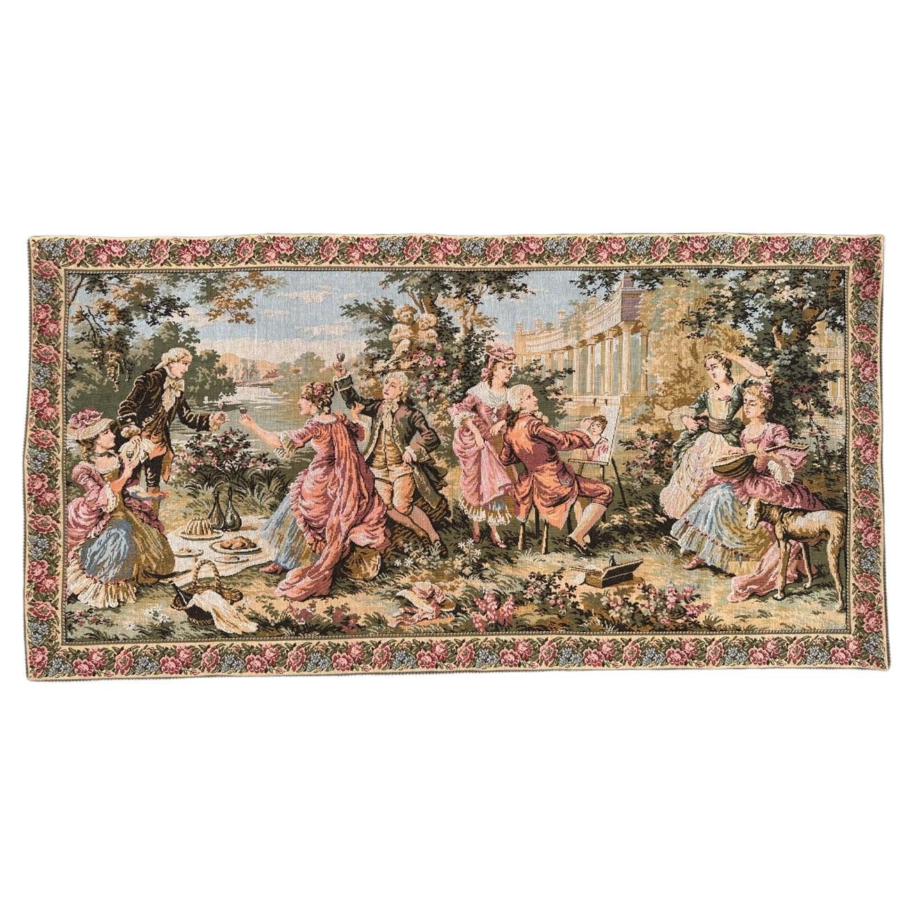 Bobyrug’s Pretty vintage French Jacquard Tapestry Aubusson style  For Sale
