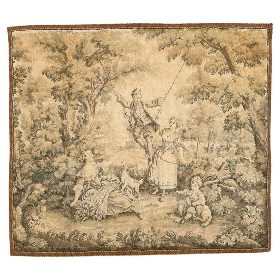Pretty vintage French jacquard tapestry Aubusson style