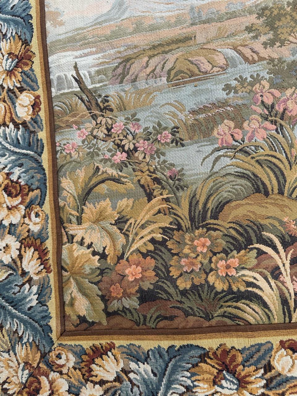 Pretty vintage French jacquard tapestry Aubusson style, “romantic rendezvous” For Sale 6