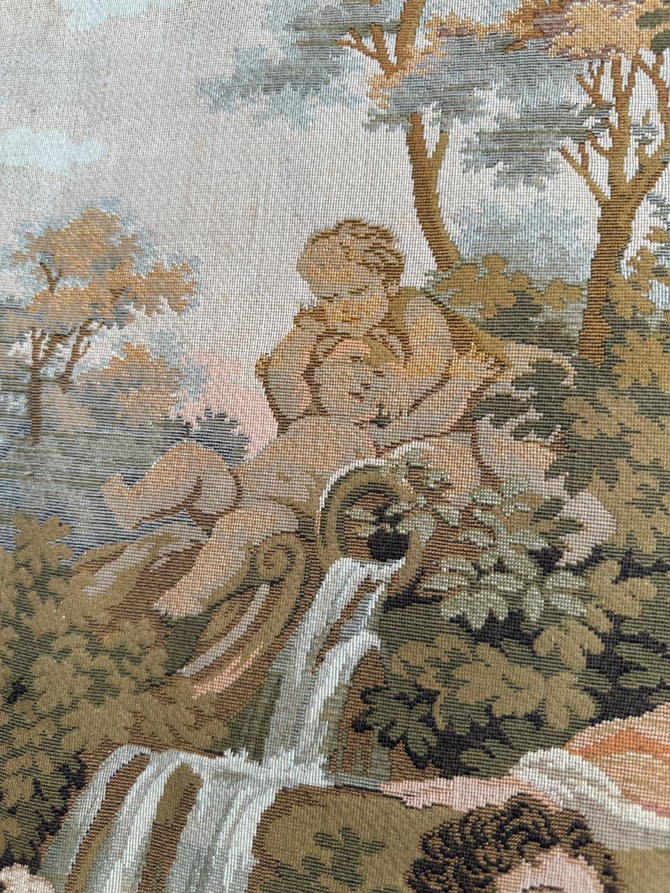 Pretty vintage French jacquard tapestry Aubusson style, “romantic rendezvous” For Sale 7
