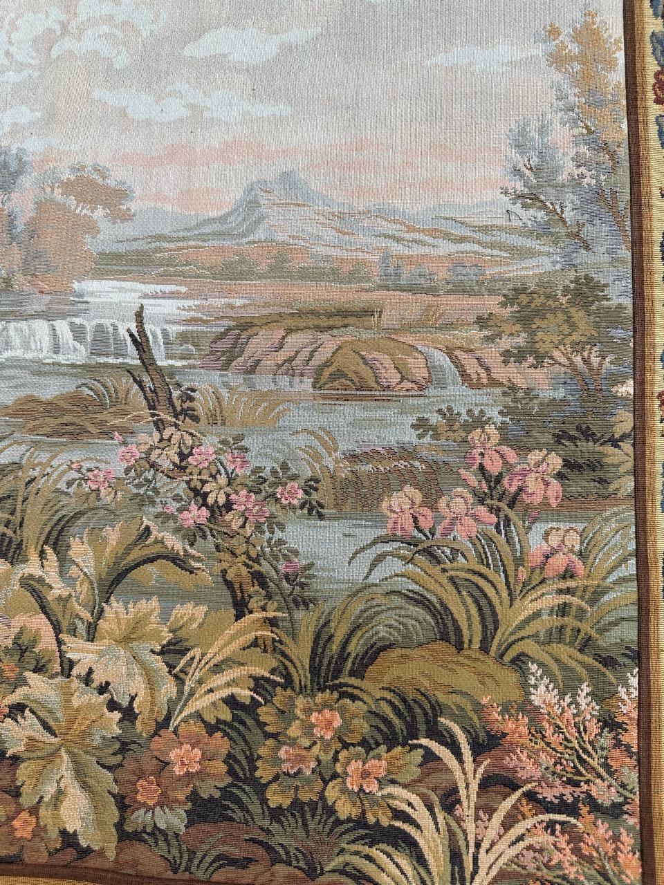 Pretty vintage French jacquard tapestry Aubusson style, “romantic rendezvous” For Sale 1