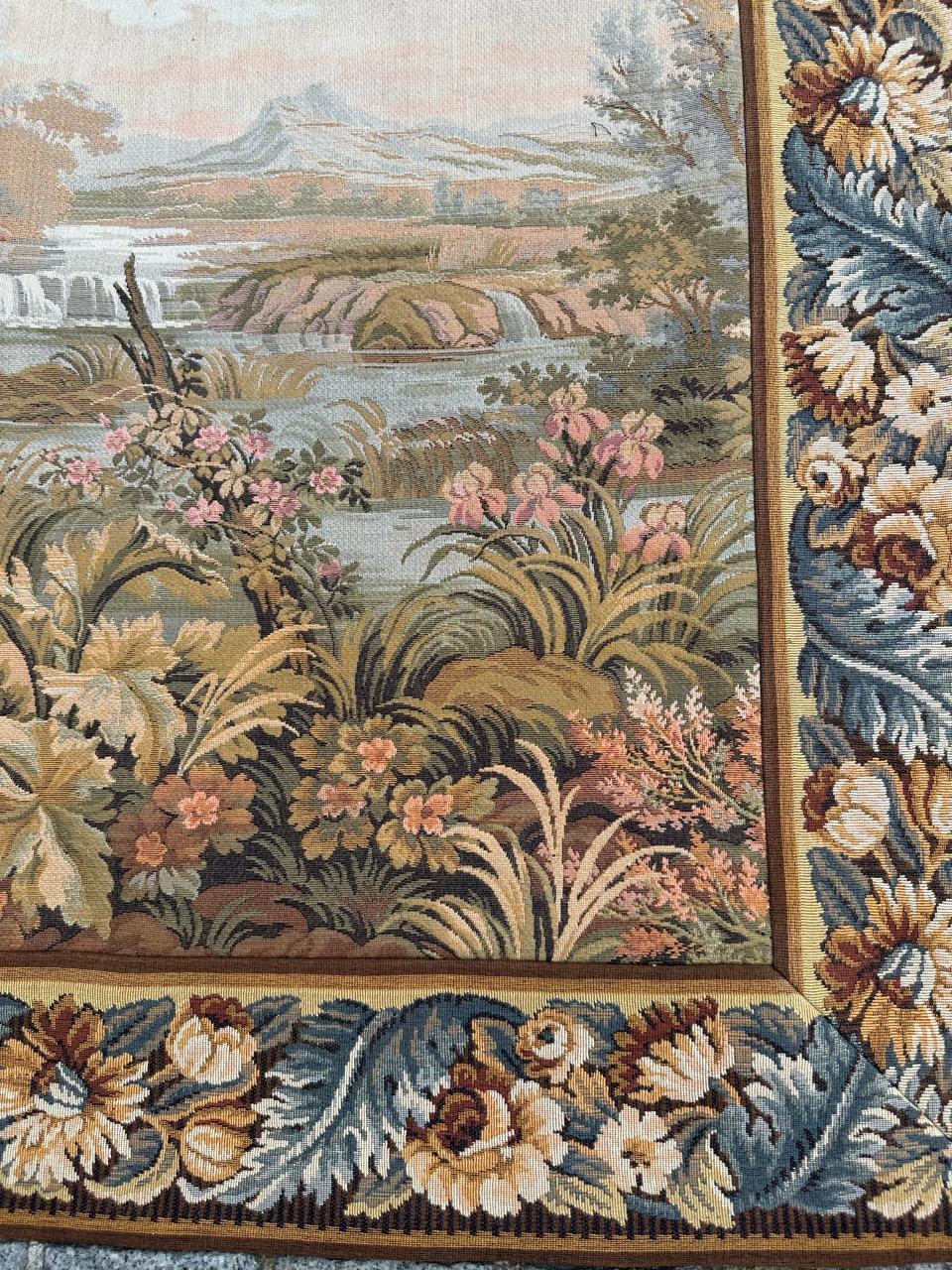 Pretty vintage French jacquard tapestry Aubusson style, “romantic rendezvous” For Sale 2
