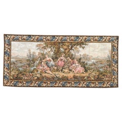 Bonito tapiz francés vintage de jacquard estilo Aubusson, "cita romántica"