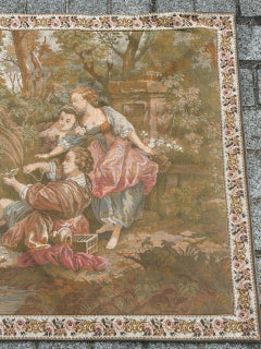 pretty vintage French jacquard tapestry « fishing and bird capture near stream »