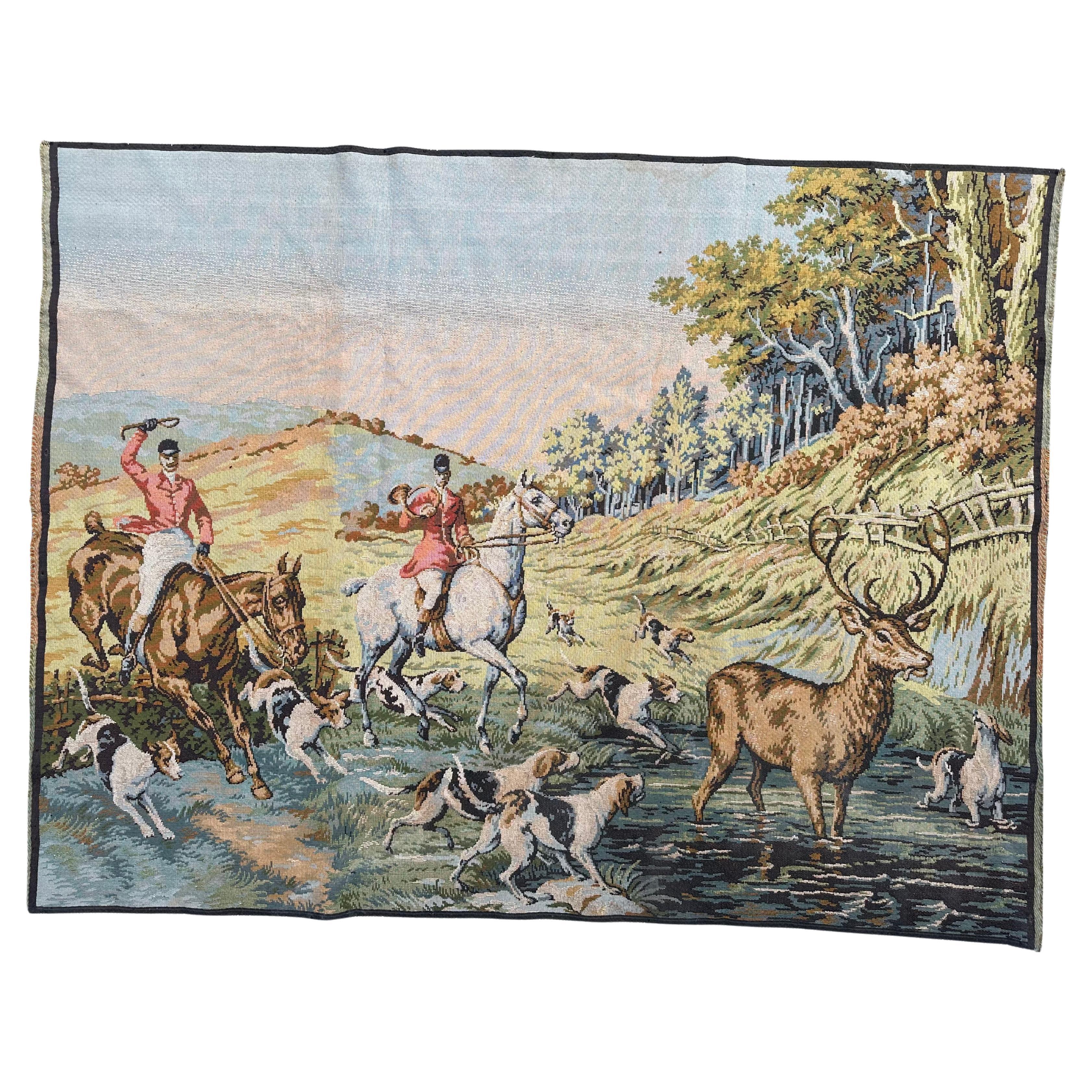 Hübscher französischer Jacquard-Wandteppich " Jagd mit Hunden "