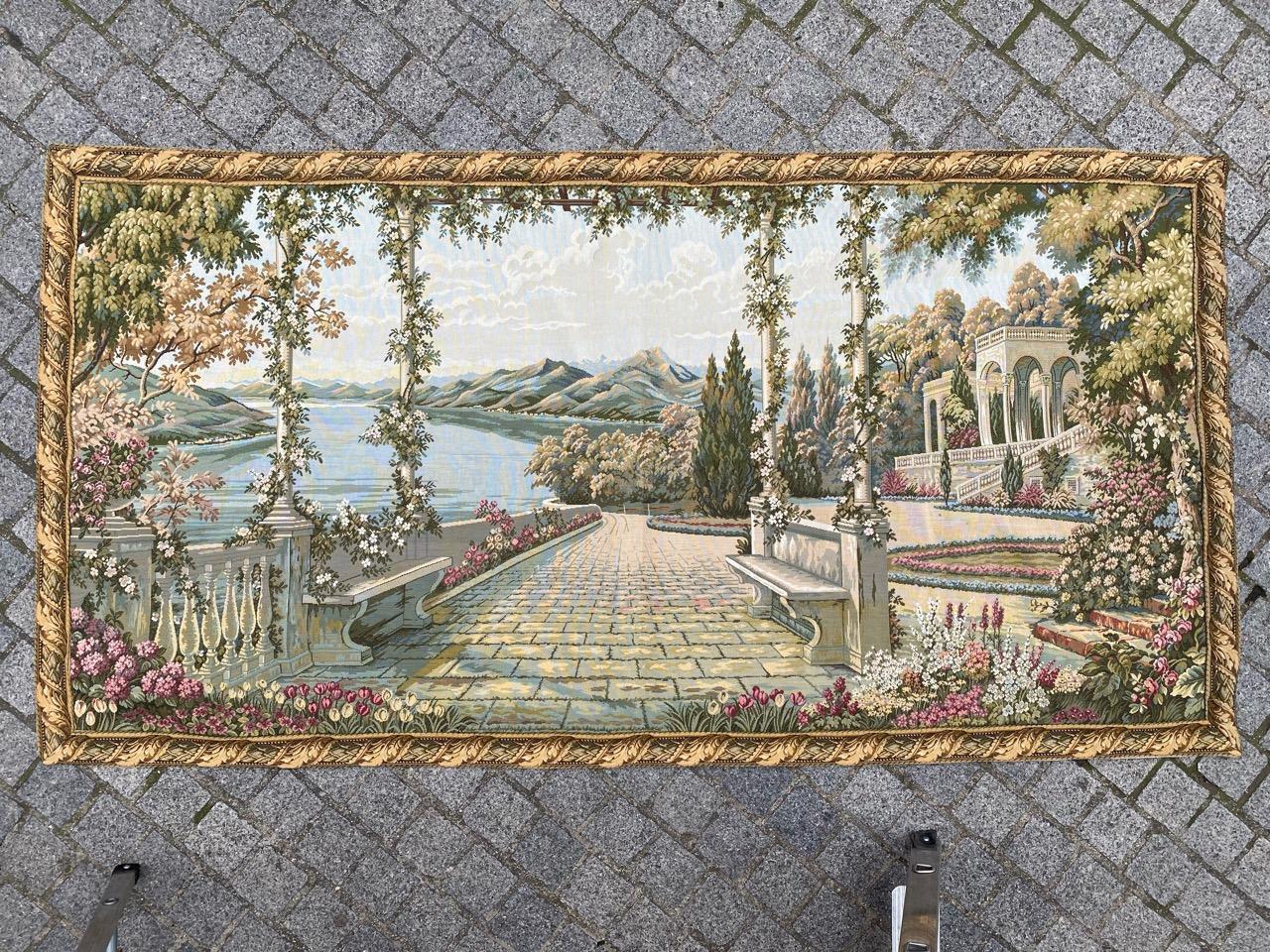 Nice french tapestry with beautiful design of a garden of palace with beautiful colors, woven with wool and cotton by mechanical Jaquar manufacturing

✨✨✨
