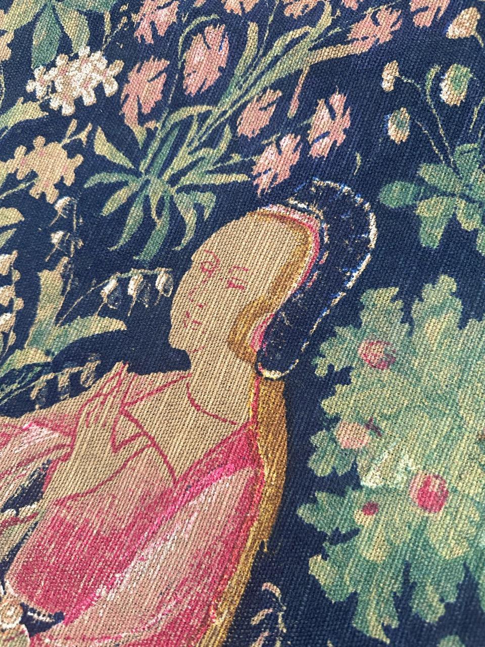 hübsche Vintage Französisch mittelalterlichen Design Siebdruck Wandteppich 