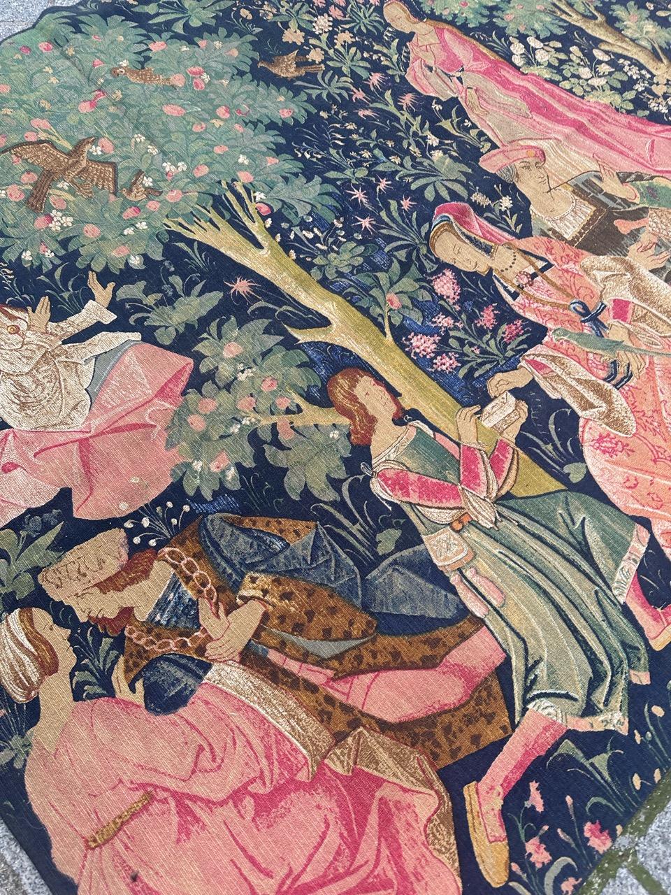 hübsche Vintage Französisch mittelalterlichen Design Siebdruck Wandteppich 