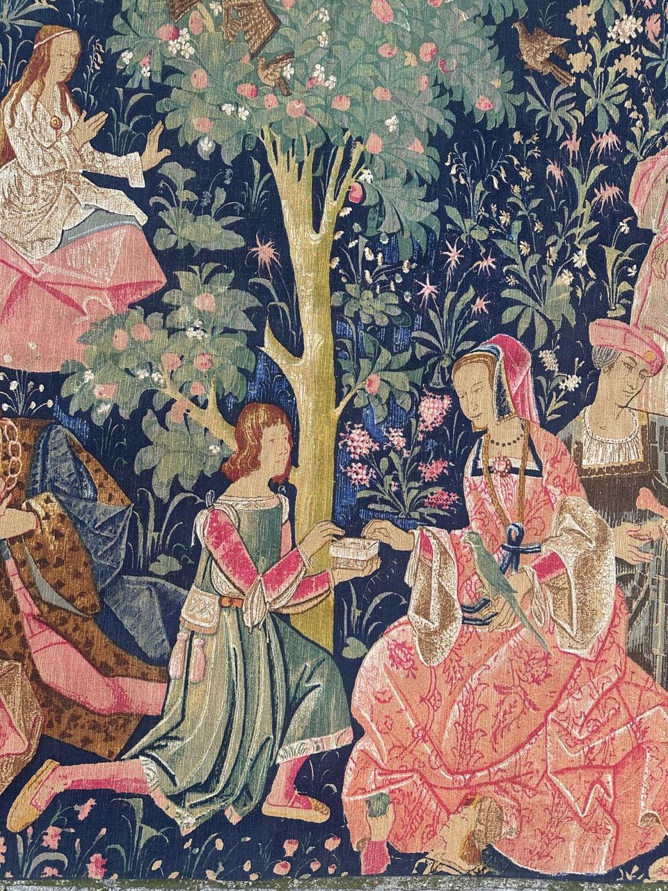 hübsche Vintage Französisch mittelalterlichen Design Siebdruck Wandteppich 