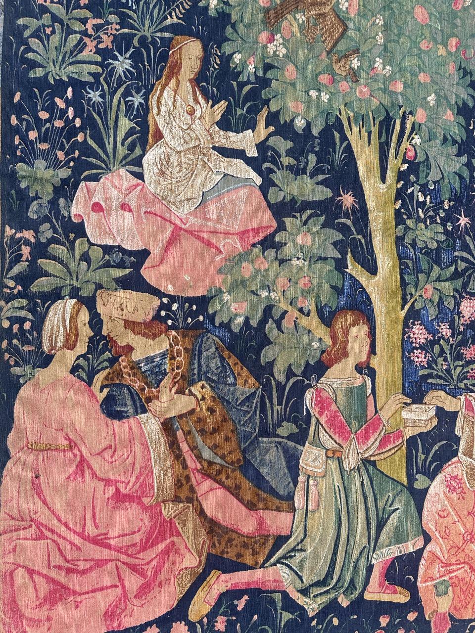 hübsche Vintage Französisch mittelalterlichen Design Siebdruck Wandteppich 