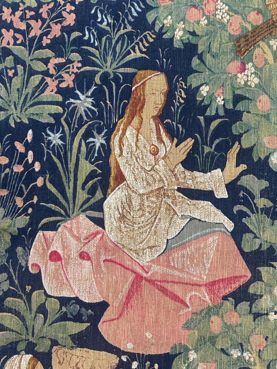hübsche Vintage Französisch mittelalterlichen Design Siebdruck Wandteppich 