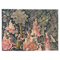 pretty vintage French medieval design screen printed tapestry «gallant parties»