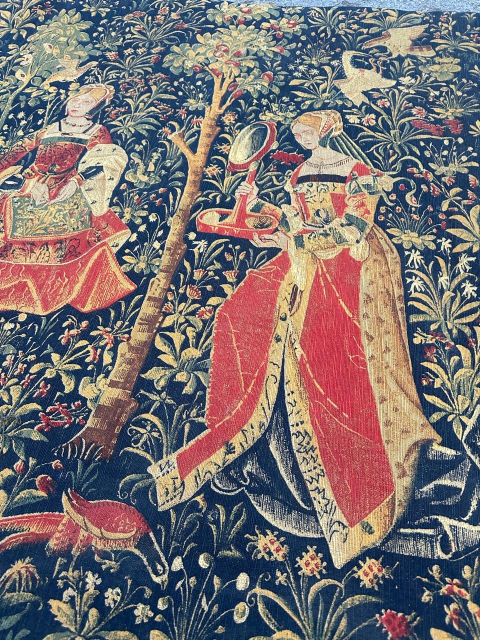 bonito tapiz serigrafiado vintage de diseño medieval francés 