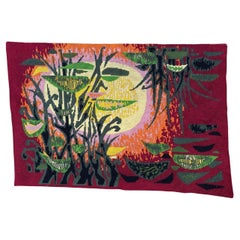 Pretty vintage french modern design needlepoint tapestry Aubusson style