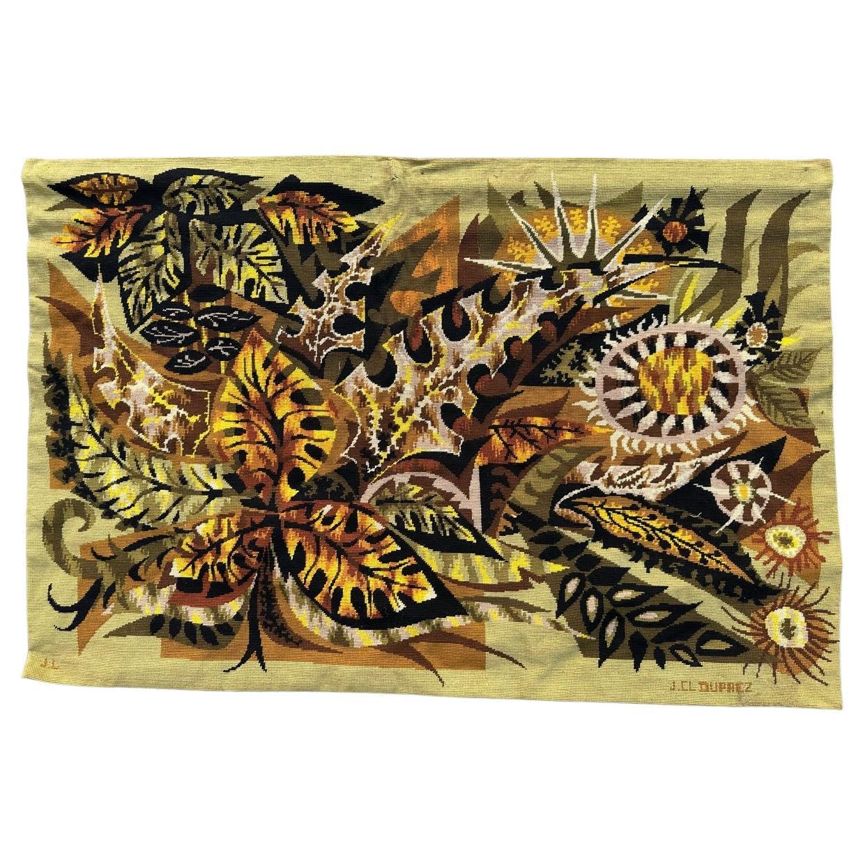 Bobyrug’s Pretty vintage french modern design tapestry by Jean Claude Duprez For Sale