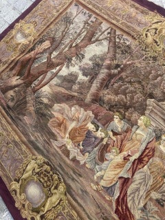 Grazioso arazzo ad ago francese vintage, "Mosè salvato dal Nilo".