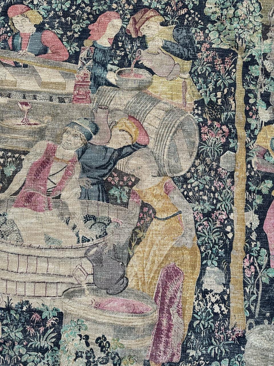 Aubusson Grazioso arazzo francese vintage serigrafato con disegno medievale 