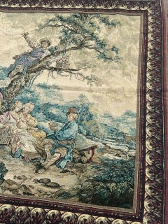 pretty vintage French screen printed tapestry « bird merchants »