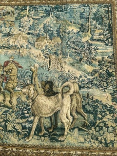 Pretty Vintage French screen printed Tapestry by hand.  « hunting meeting »