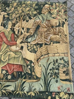 Pretty Vintage French screen printed Tapestry by hand. « Sheep shearing »