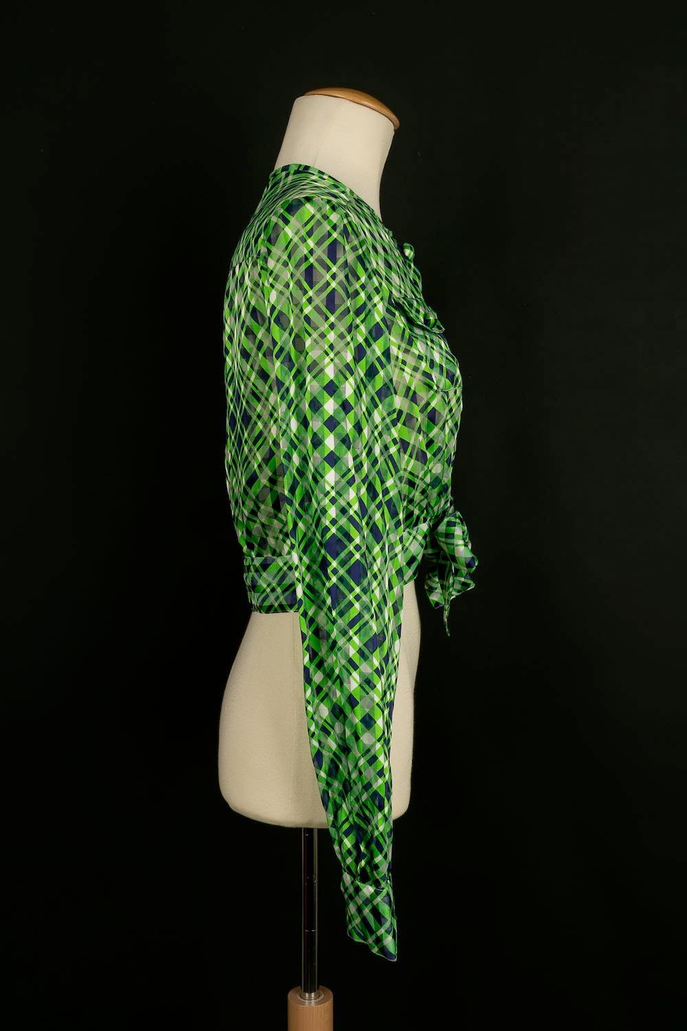 Women's Pretty Vintage Green and Blue Blouse, 1960s  For Sale