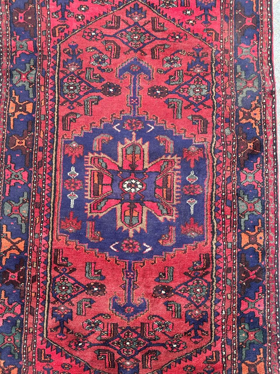 Pretty mid century rustic Hamadan rug with nice geometrical design and beautiful colours with red, blue, green , brown and orange, entirely hand knotted by wool on cotton foundation 

✨✨✨
