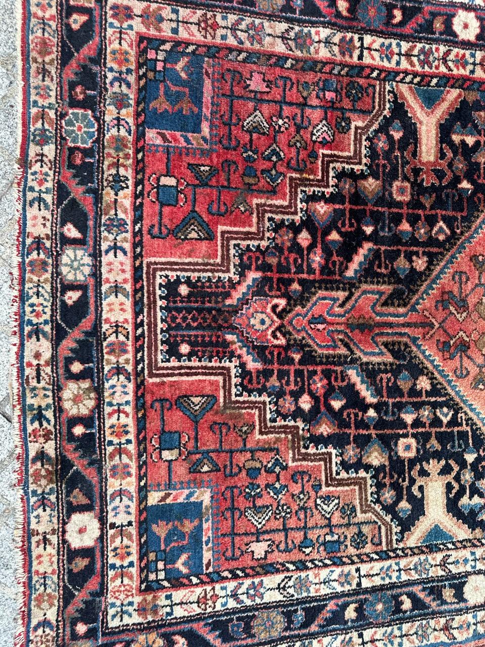 Rustic Bobyrug’s Pretty vintage Hamadan rug  For Sale