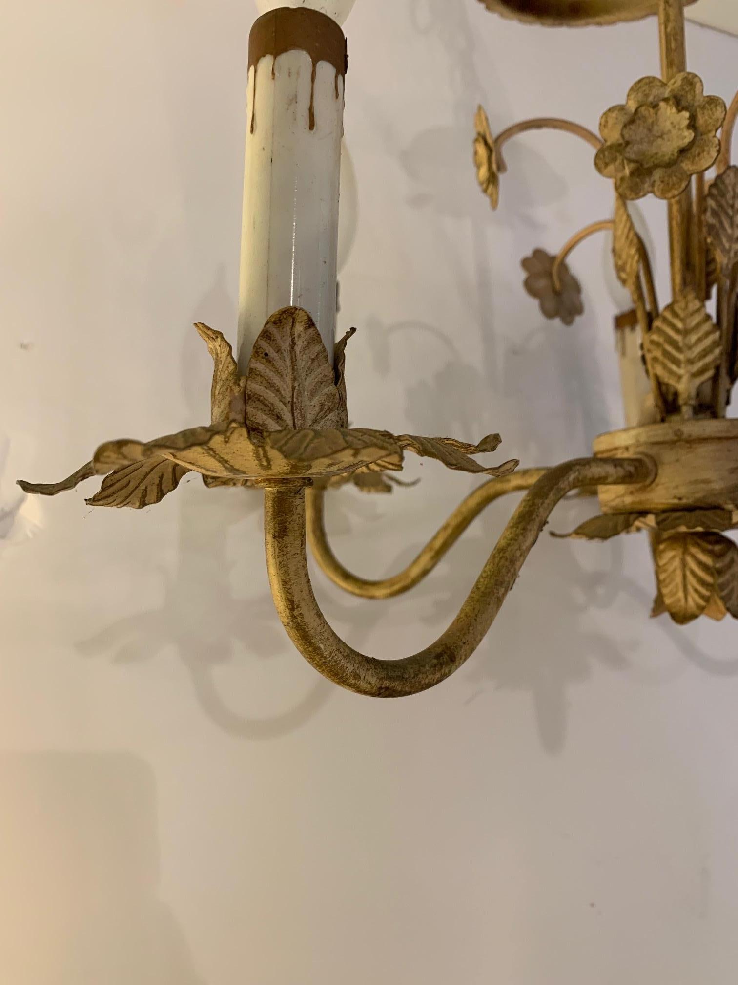 Pretty Vintage Italian Giltmetal 6 Arm Chandelier In Good Condition For Sale In Hopewell, NJ