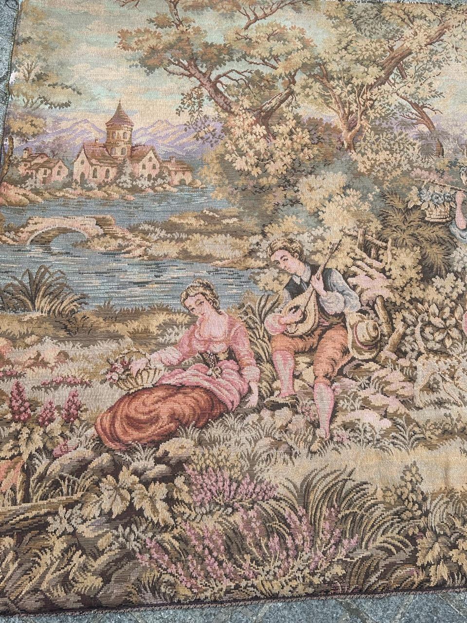Schöner großer Jacquard-Wandteppich im Aubusson-Stil, Vintage im Angebot 10