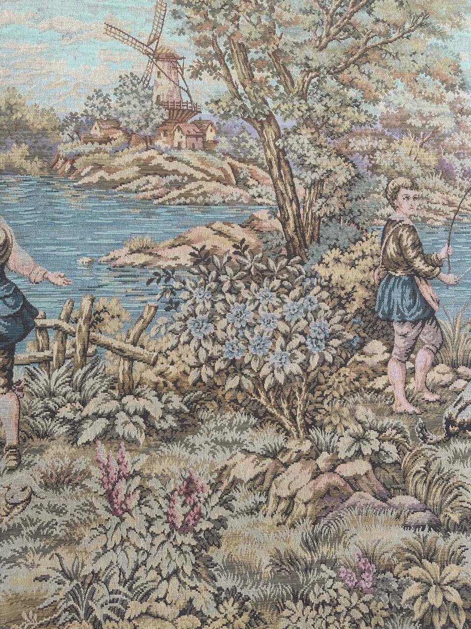 Schöner großer Jacquard-Wandteppich im Aubusson-Stil, Vintage (Maschinell gefertigt) im Angebot