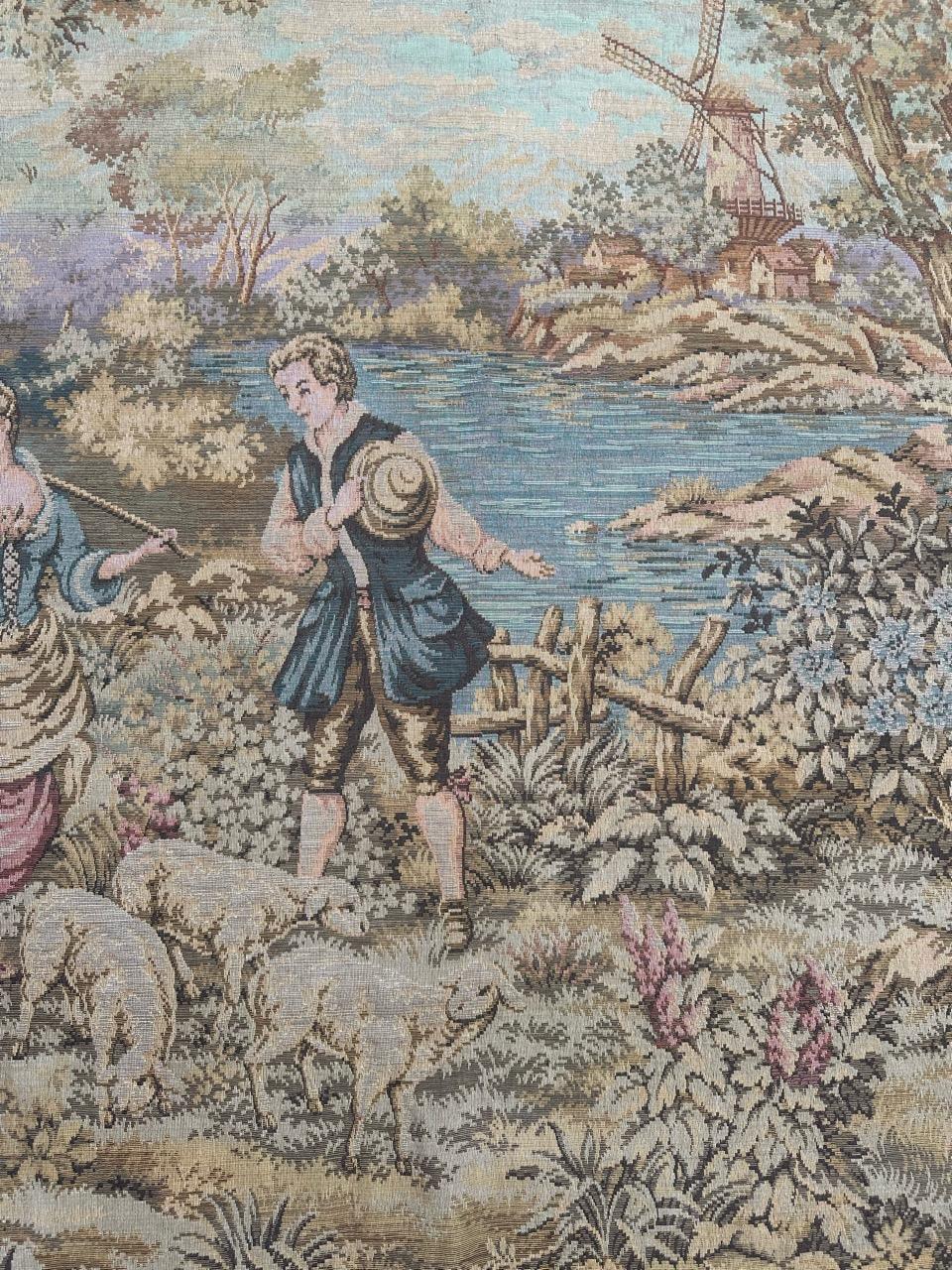 Schöner großer Jacquard-Wandteppich im Aubusson-Stil, Vintage im Zustand „Gut“ im Angebot in Saint Ouen, FR