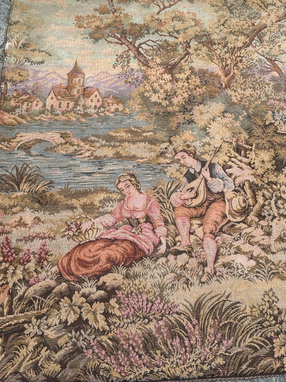 Schöner großer Jacquard-Wandteppich im Aubusson-Stil, Vintage (Wolle) im Angebot