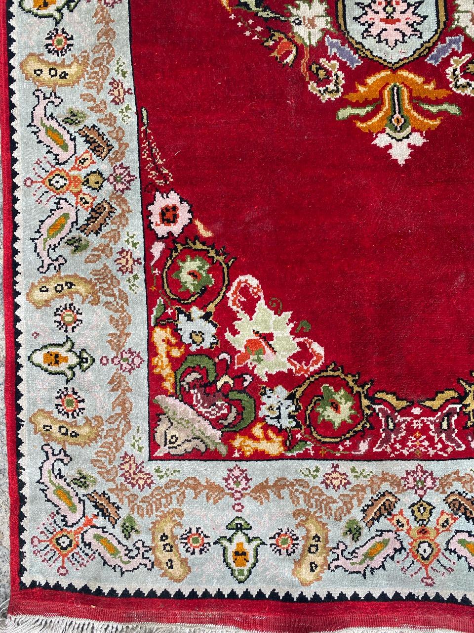 20th Century Bobyrug’s Pretty Vintage Little Silk Turkish Rug For Sale