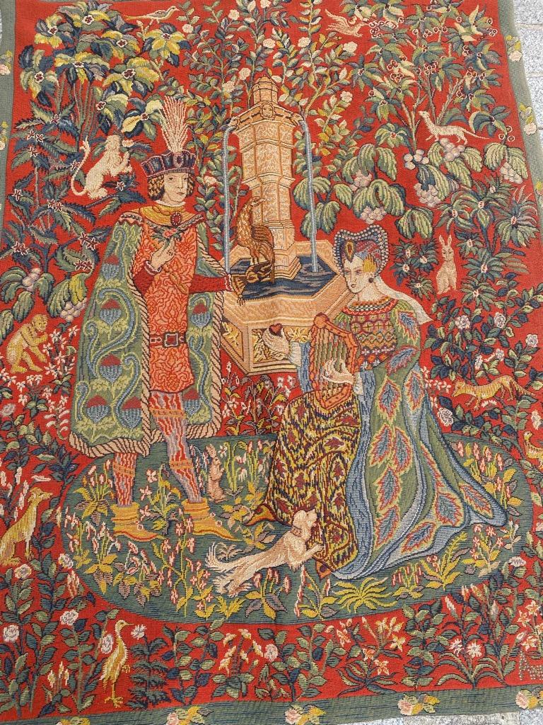 Bobyrug’s Pretty Vintage Medieval Design Jaquar Tapestry For Sale 4