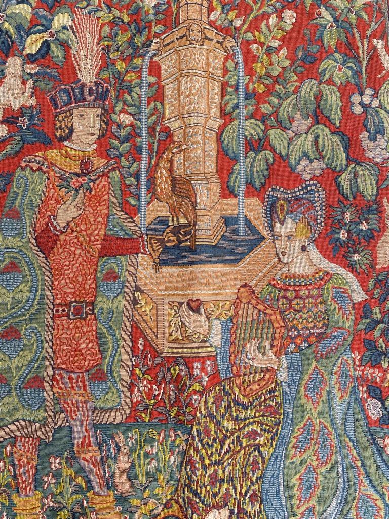 Bobyrug’s Pretty Vintage Medieval Design Jaquar Tapestry For Sale 5
