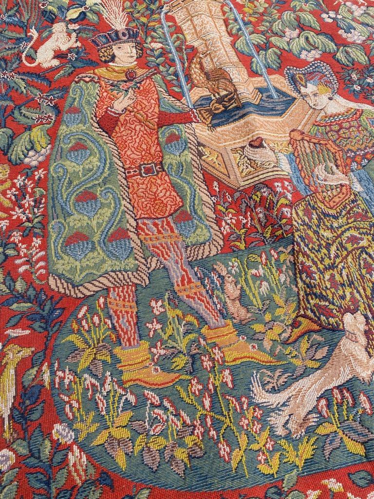 Bobyrug’s Pretty Vintage Medieval Design Jaquar Tapestry For Sale 9