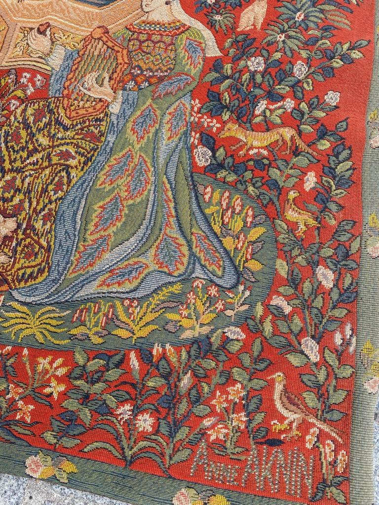 French Bobyrug’s Pretty Vintage Medieval Design Jaquar Tapestry For Sale